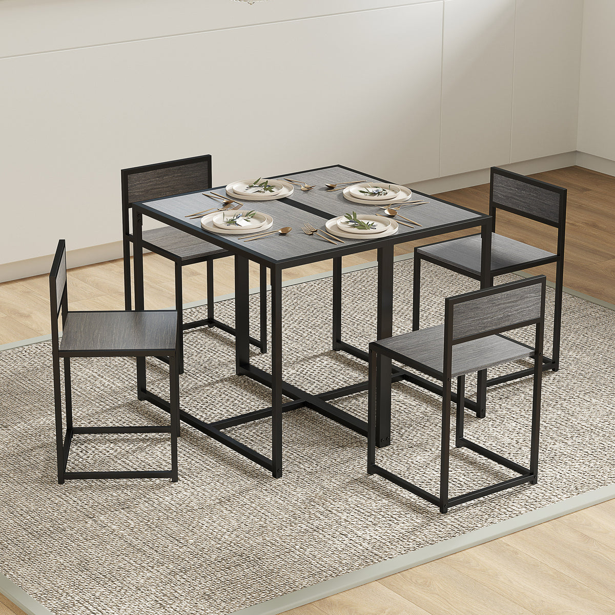 Conjunto de mesa y sillas, mesa de comedor de 3 piezas con 2 sillas apilables, para cocina, salón, hogar, gris
