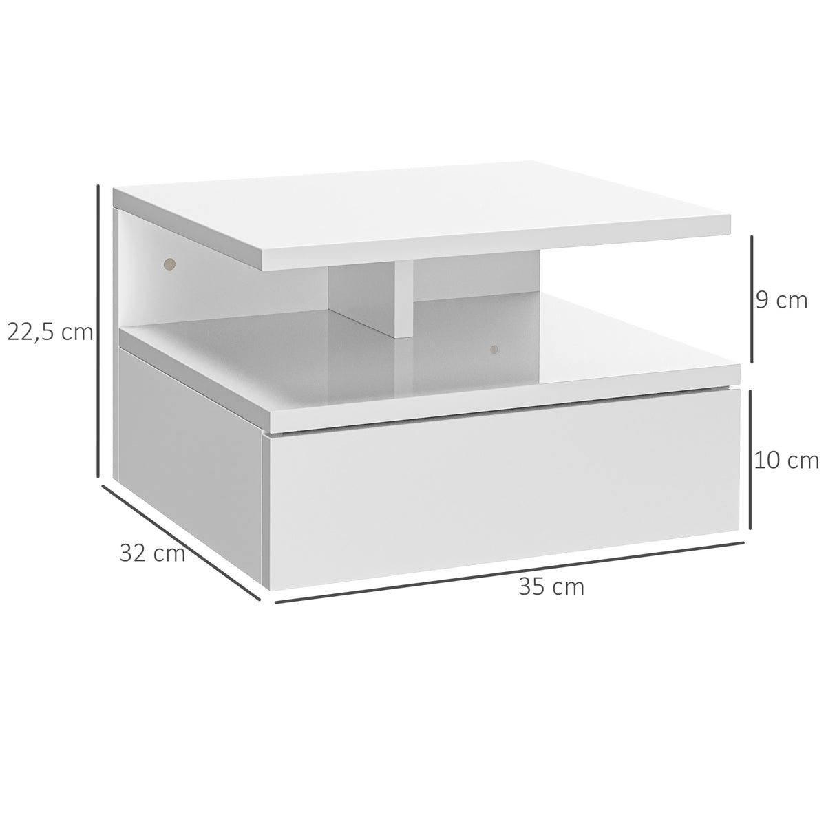 Lot de 2 tables de chevet murales tables de nuit tiroir coulissant, niche, plateau, 35 x 32 x 22,5 cm blanc