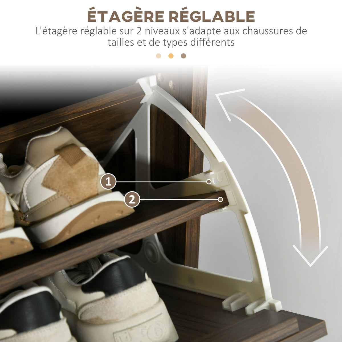 Meuble à chaussures à 3 abattants 18 paires grande capacité pour entrée couloir salon 63 x 24 x 117 cm noyer foncé