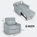 Fauteuil convertible 1 place 3 en 1, fauteuil-lit clic-clac en chenille, assise large dossier réglable, 88x84x87cm, gris