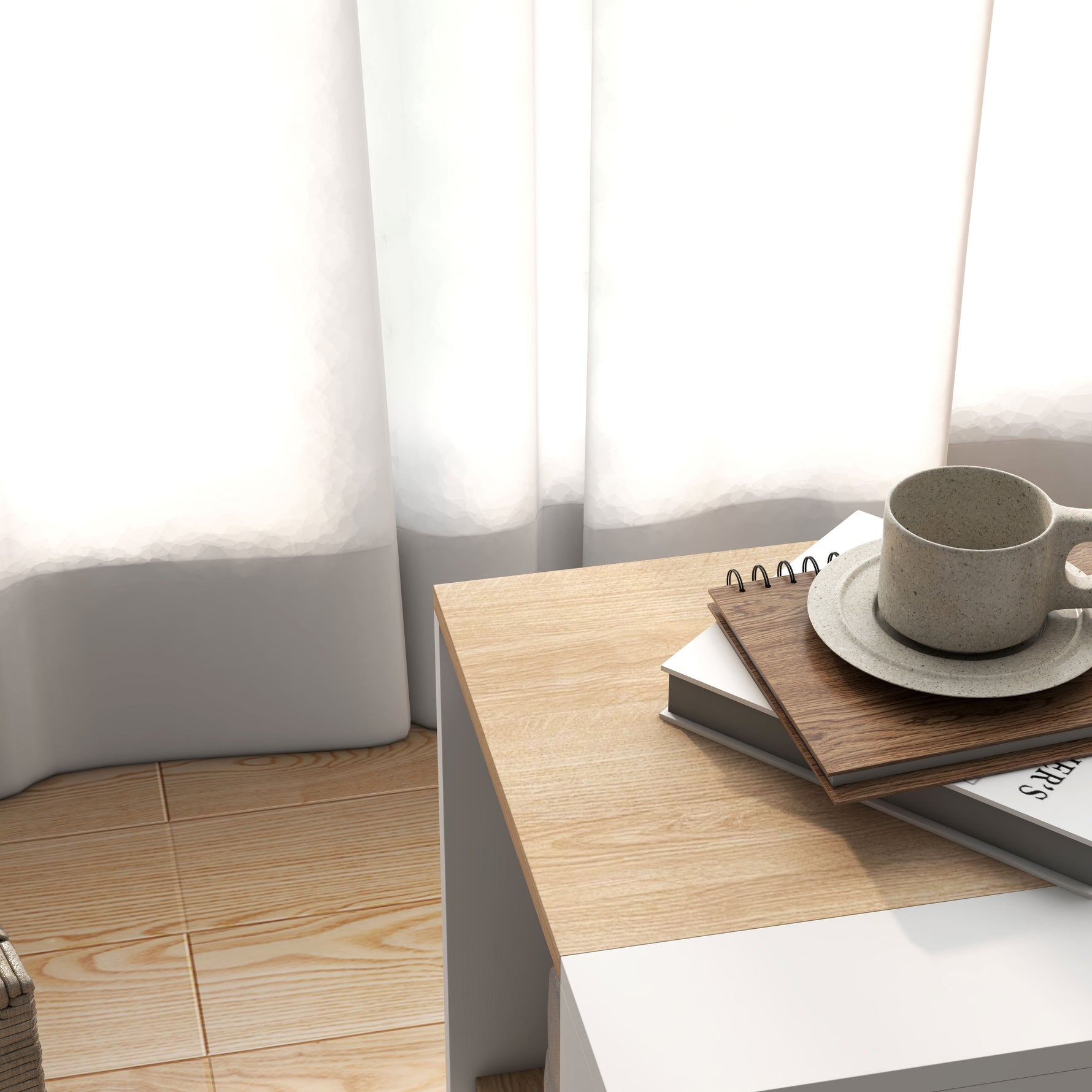 Lot de 2 tables d'appoint bout de canapé table de chevet 40 x 40 x 45 cm - blanc et naturel
