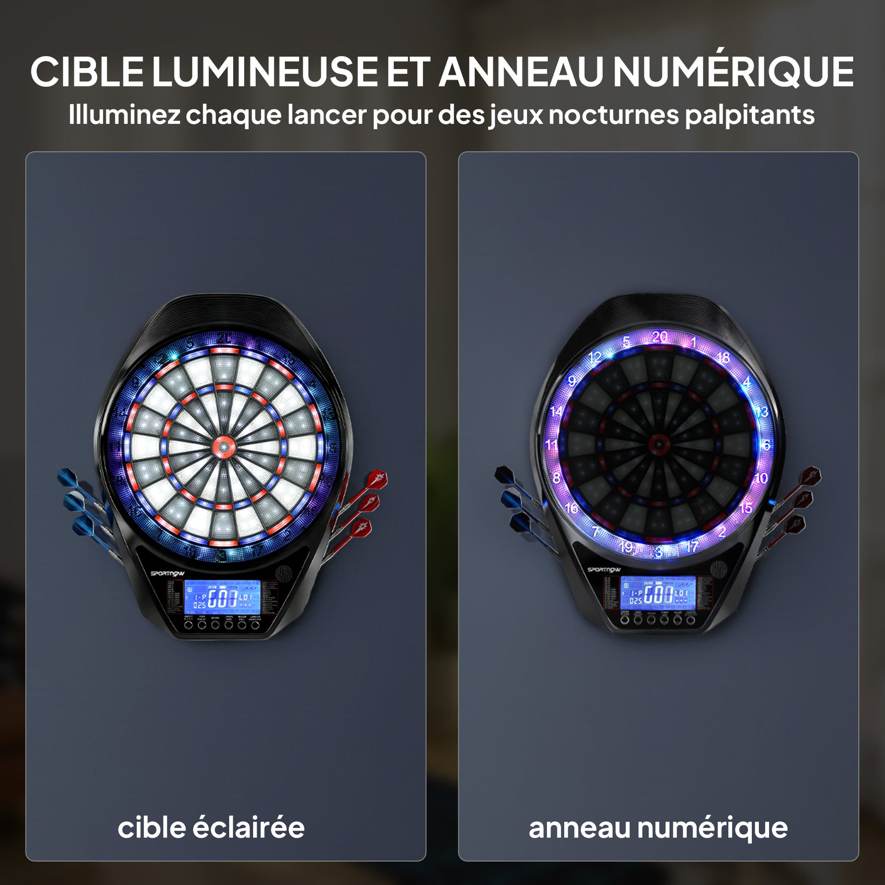 Cible de Fléchettes Électronique Jeu de Fléchettes Électronique lumineuse écran LED surdimensionné rechargeable noir