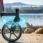 Remolque de bicicleta para niños 2 en 1, cochecito de bicicleta para bebés de 2 plazas, manillar ajustable, freno de mano, cinturón de seguridad, rojo