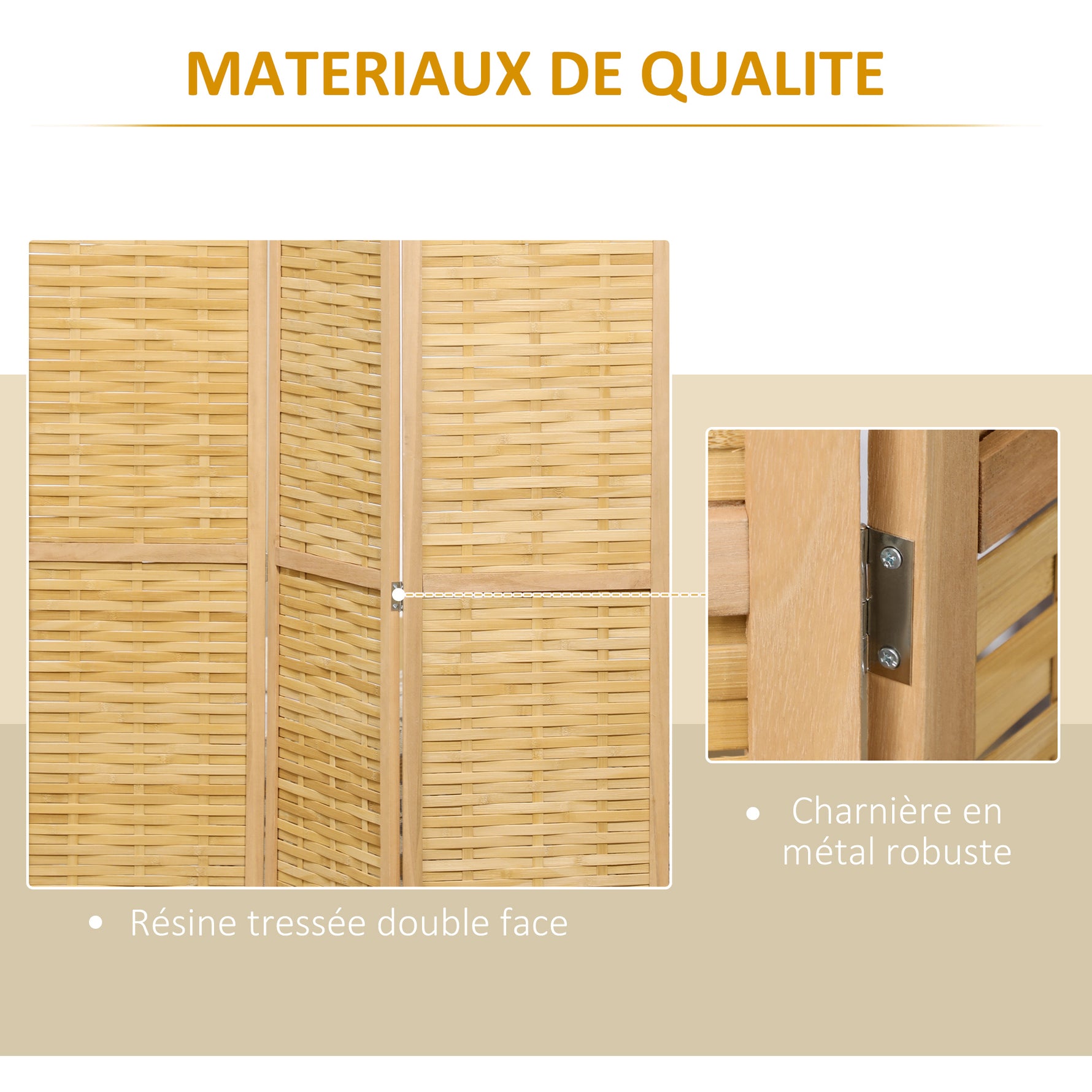 Paravent en bois séparateur de pièce closion de séparation pliable 4 panneaux en bambou 160 x 170 cm naturel clair