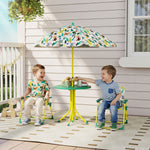 Children's Outdoor Patio Set with 2 Folding Chairs and Parasol, Jungle Theme, for Garden, Terrace, Green