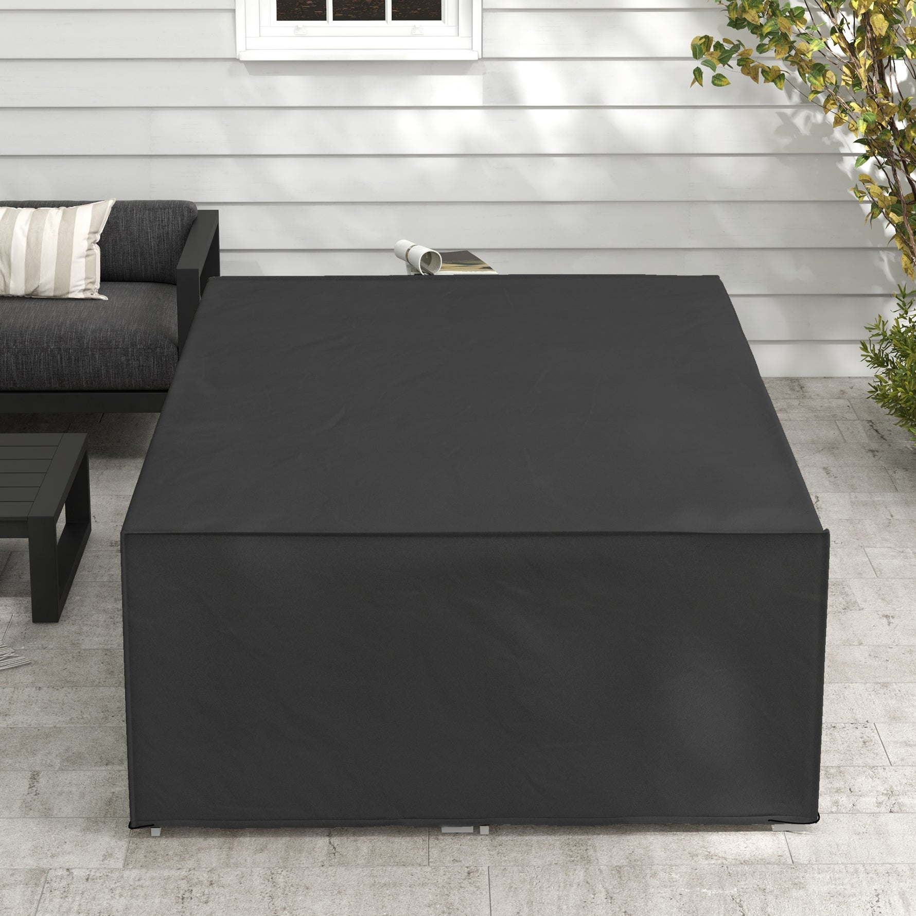 Housse salon de jardin bâche housse table de jardin tissu Oxford étanche anti-UV, 222 x 155 x 67 cm, noir