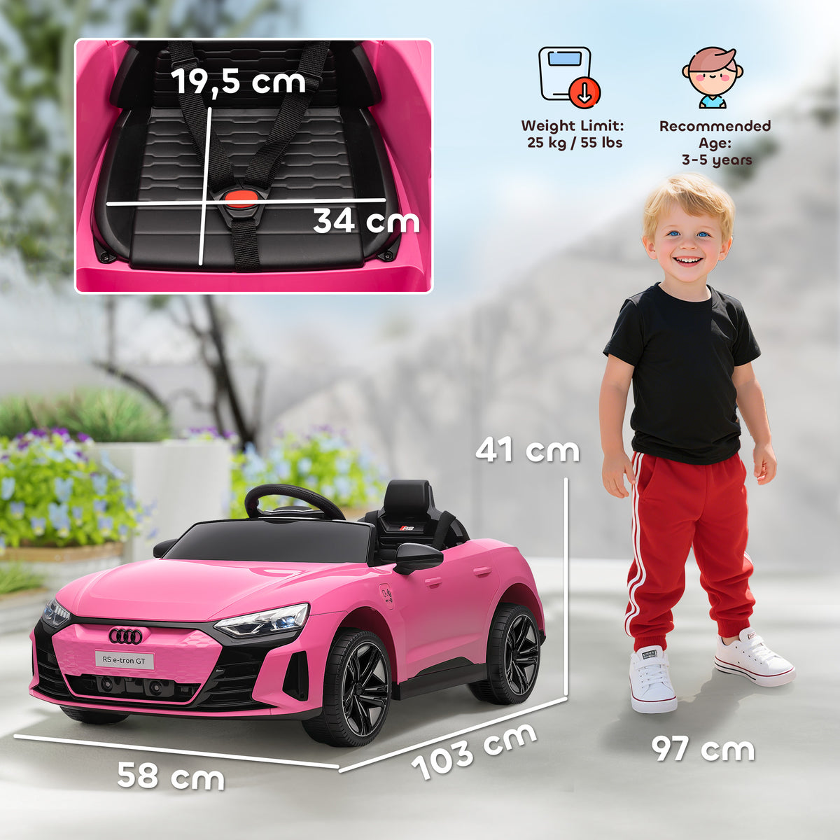 Voiture véhicule électrique enfant 12 V - télécommande parentale - effets sonores, lumineux - Audi RS E-tron GT rose