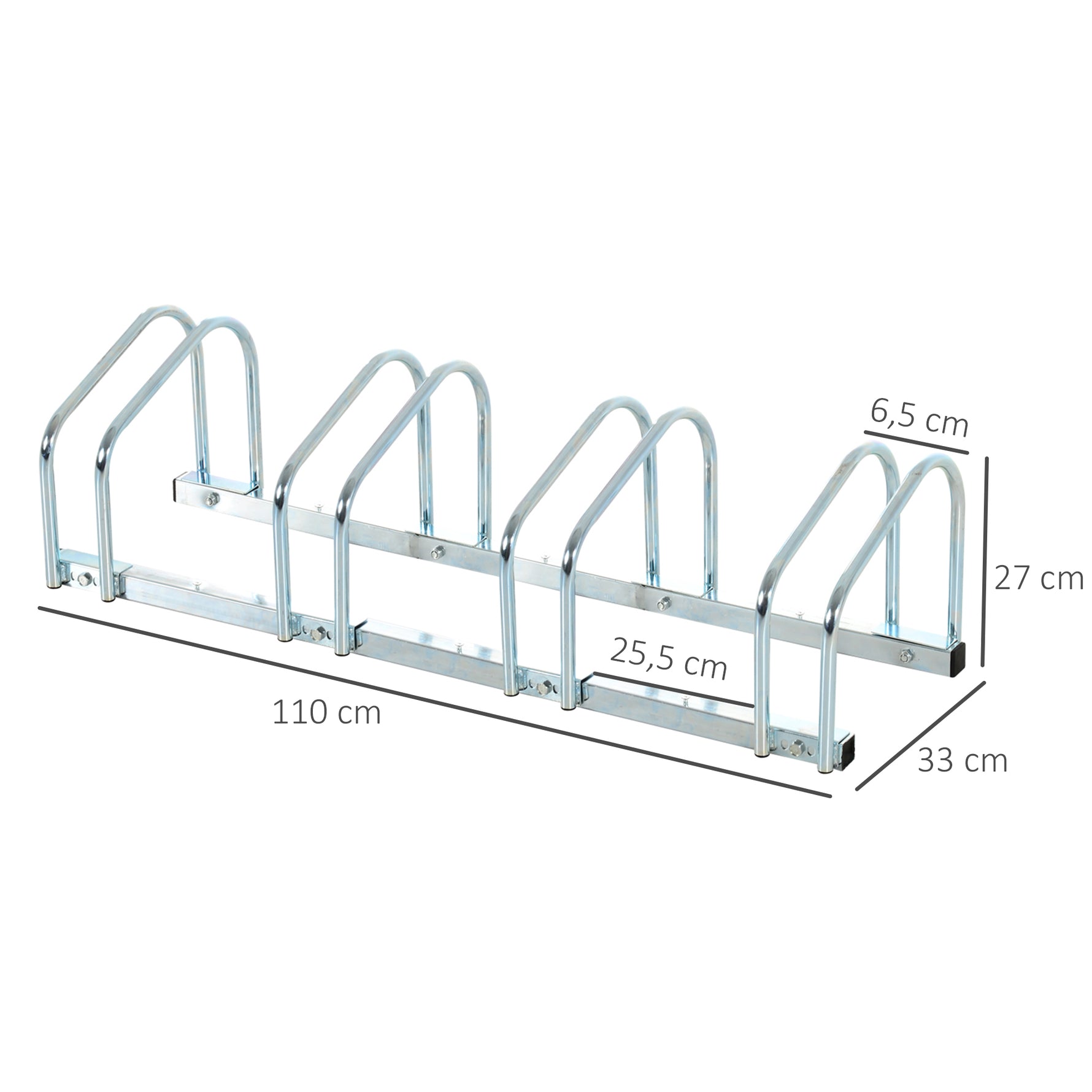 Râtelier 4 vélos dim. 110L x 33l x 27H cm acier galvanisé argent