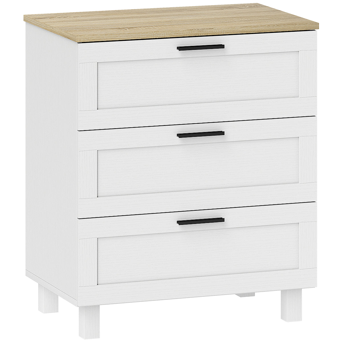 3-drawer dresser, modern storage unit with solid wood legs and wood-effect top, 60 x 38 x 71 cm, white