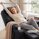 Fauteuil releveur électrique, fauteuil relax électrique, repose-pied, dossier inclinable, port USB, 83x95x107cm, noir