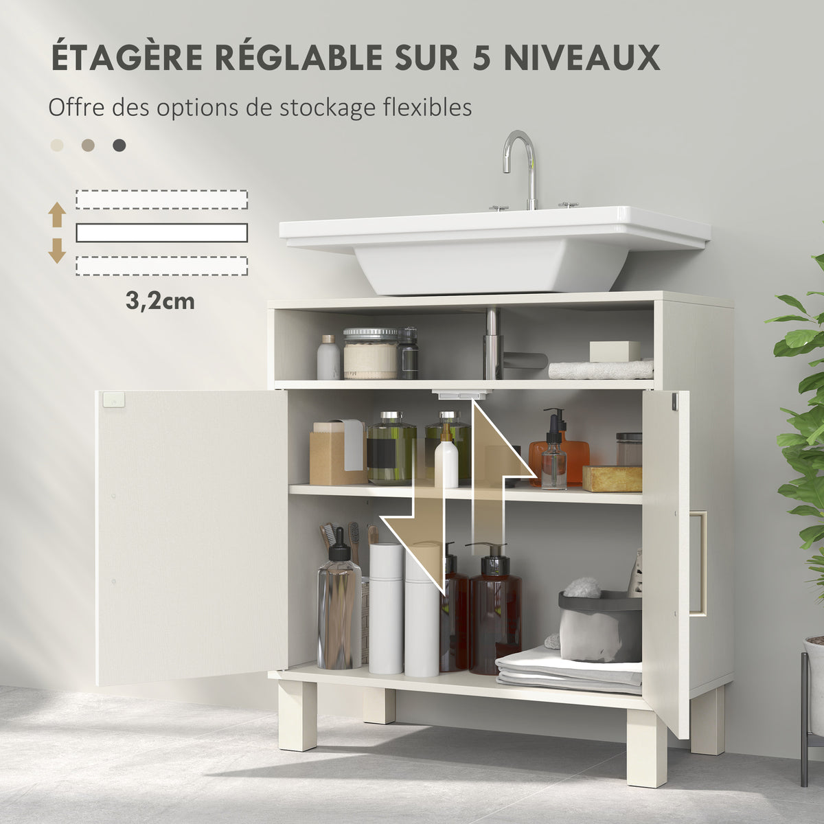 Meuble salle de bain sous lavabo meuble sous lavabo placard 2 portes avec étagère réglable 60 x 30 x 63 cm blanc