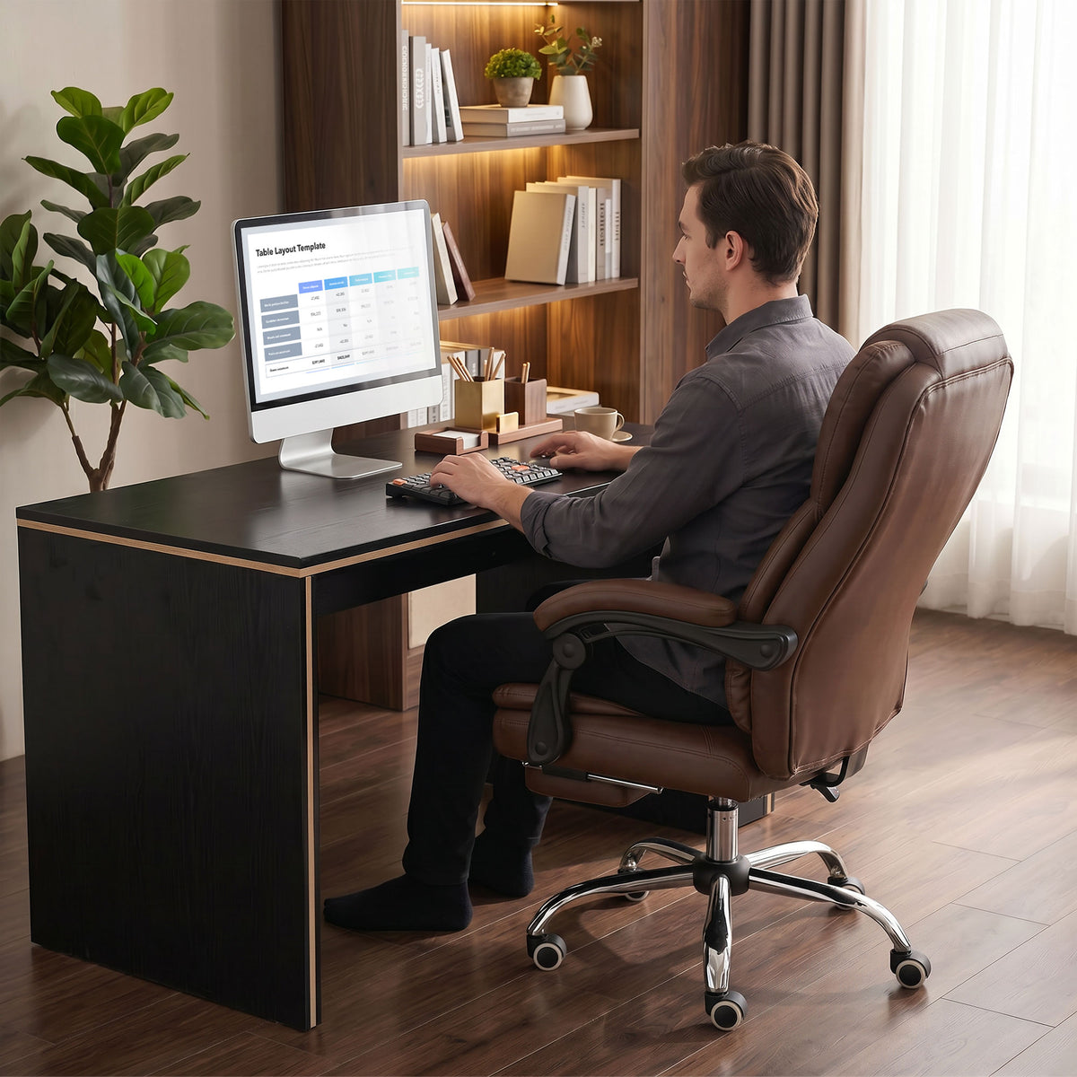 Fauteuil de bureau direction massant chauffant hauteur réglable dossier inclinable toile de microfibre marron