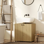 Meuble sous lavabo, meuble de salle de bain 2 portes à fermeture amortie, étagère réglable, 60x39,8x58,5cm, bois naturel