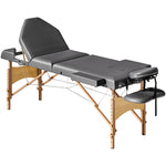 Table de massage pliante, lit de massage 3 zones portable 185 x 60 cm, hauteur et dossier réglables, appui-tête, gris