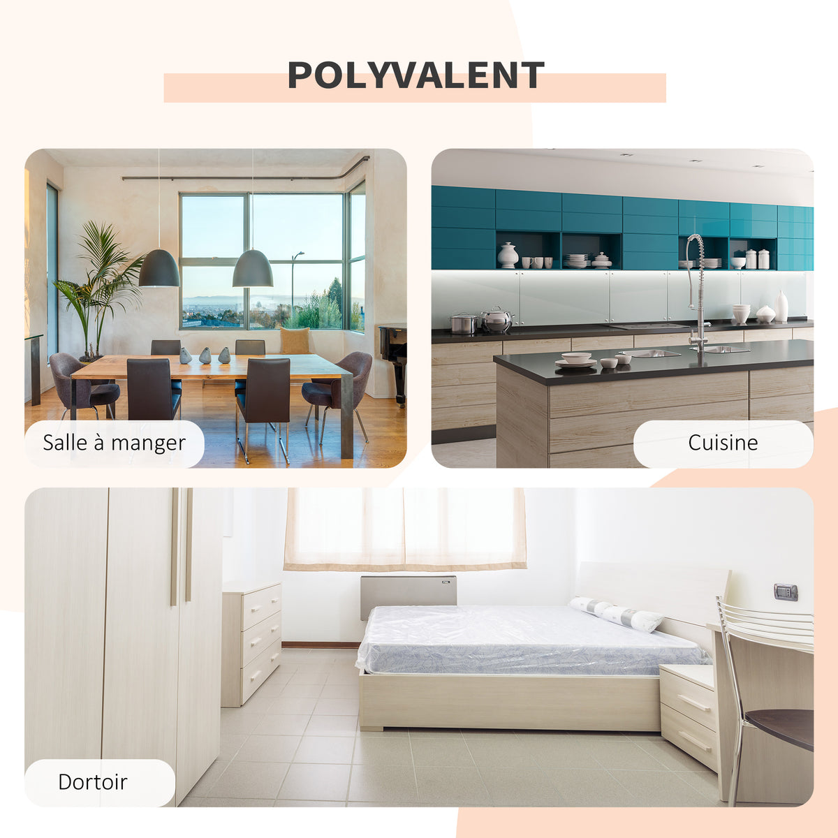 Mesa de cocina plegable para 4 personas, mesa de comedor con 4 nichos integrados para espacios pequeños, dim. desplegada 169L x 62an x 75Al cm, MDF roble claro, acero blanco