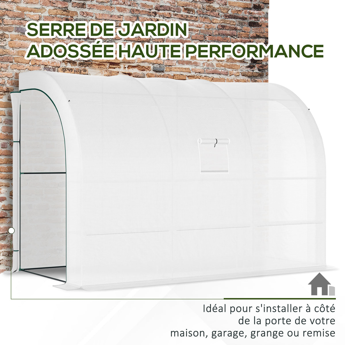 Serre de Jardin adossée avec Étagères 3 Niveaux, Petite Serre de Balcon en Bâche PE 140 g/㎡ 300 x 150 x 213 cm, blanc
