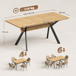 Mesa de comedor extensible para 4 a 6 personas, 130-170 cm, mesa de cocina rectangular, bordes redondeados, roble