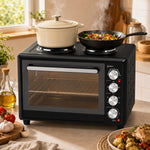 Minihorno con 2 placas de cocción y rustidor 46L 2850 W, horno de convección multifunción, temporizador, negro