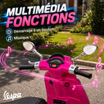 Scooter électrique enfant Vespa 6 V dim. 107L x 47l x 73H cm Musique MP3 Port USB Phare 2 roues d'entraînement - Rose