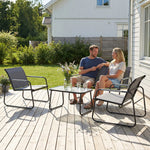 Salon de Jardin Ensemble de Terrasse en Acier et Textilène 4 Pièces avec Accoudoirs Corde Tressée Gris