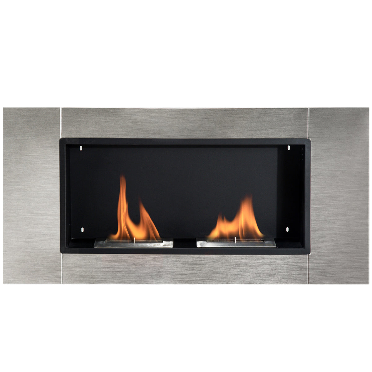 Cheminée bioéthanol Murale encastrable brûleur 2*0,9 L, environ 3 h de durée de combustion 110L x 14,5l x 54H cm Couverture 25-30 m² Acier inox