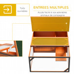 Clapier d'extérieur, cage lapin avec enclos, toit en asphalte, cadre en bois, 125,5 x 100 x 49 cm, orange