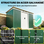 Abri de jardin 3,6 m² 280 x 130 x 172 cm kit de fondation porte coulissante ventilations acier galvanisé vert foncé