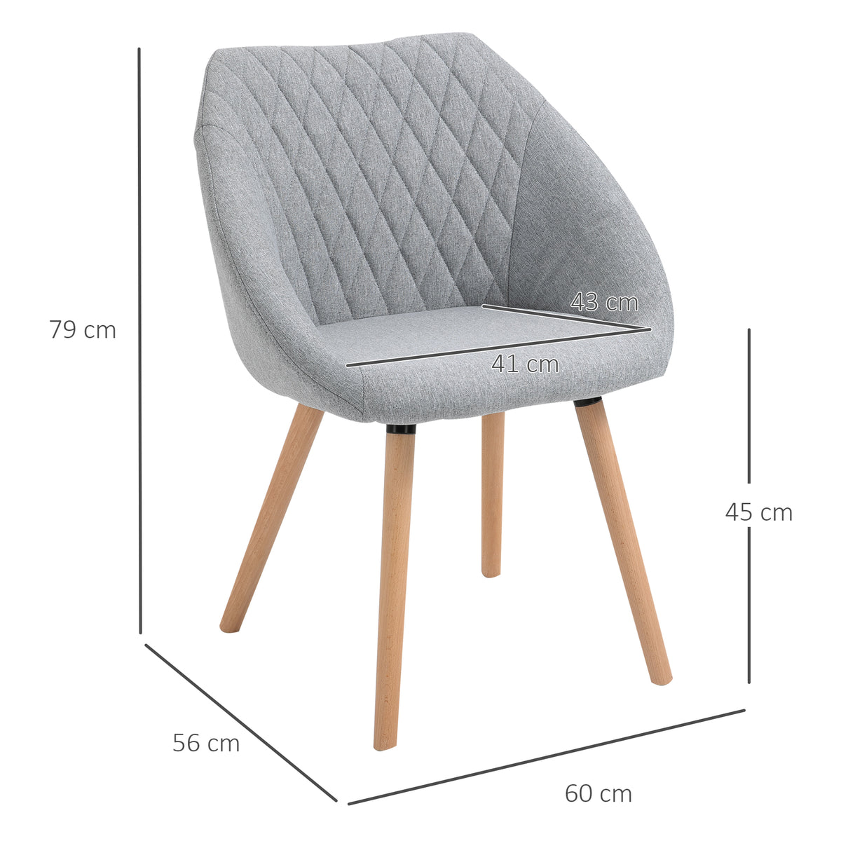 Lote de 2 sillas de comedor de diseño escandinavo - Patas cónicas de madera de haya - Asiento, respaldo y reposabrazos