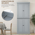 Armoire de cuisine buffet cuisine style moderne avec placards, étagères réglables, 76 x 40,5 x 184 cm, gris