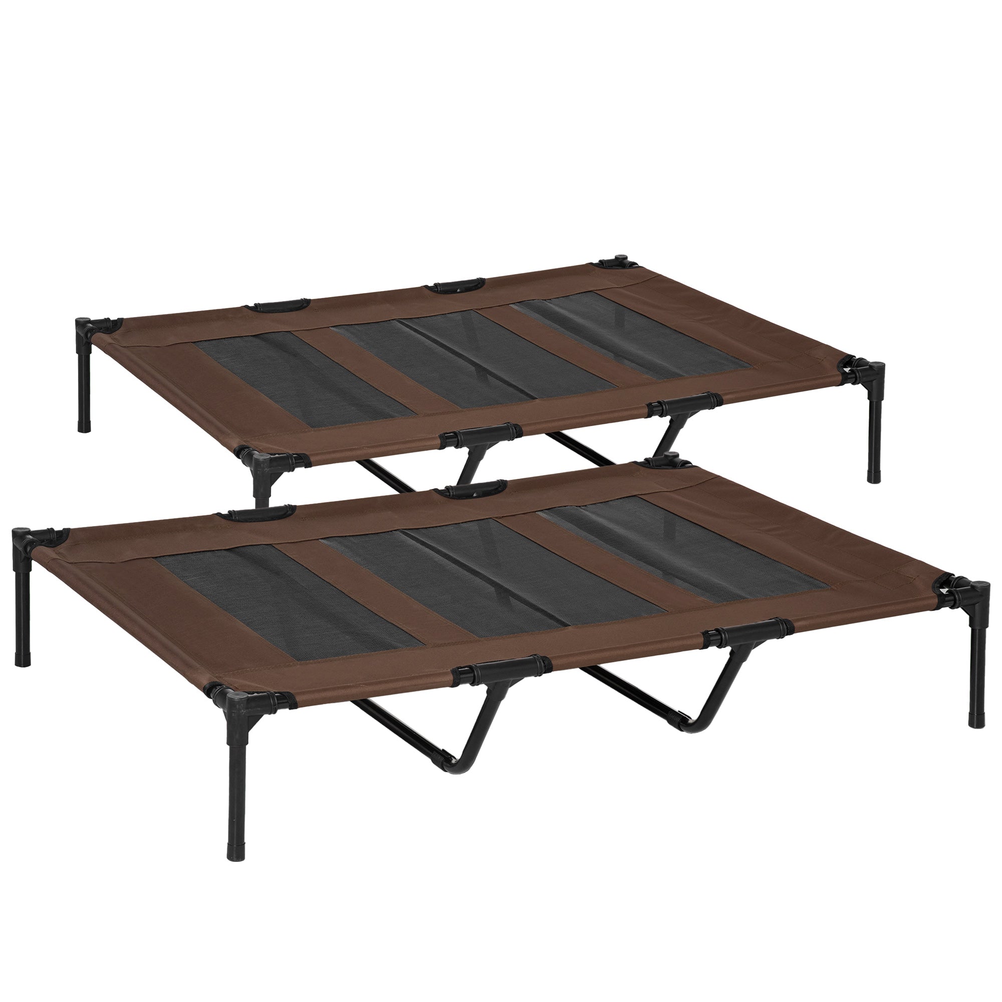 Lot de 2 Lits sur pieds XXL pour chien chat lit de camp animal 122L x 92l x 23H cm marron clair
