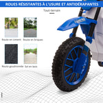 Moto Cross électrique Enfant 3 à 5 Ans 12 V 3-8 Km/h avec roulettes latérales Amovibles dim. 106,5L x 51,5l x 68H cm Bleu