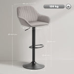 Lot de 2 tabourets de bar, chaises de bar en velours avec dossier, repose-pieds, hauteur réglable et pivotante gris