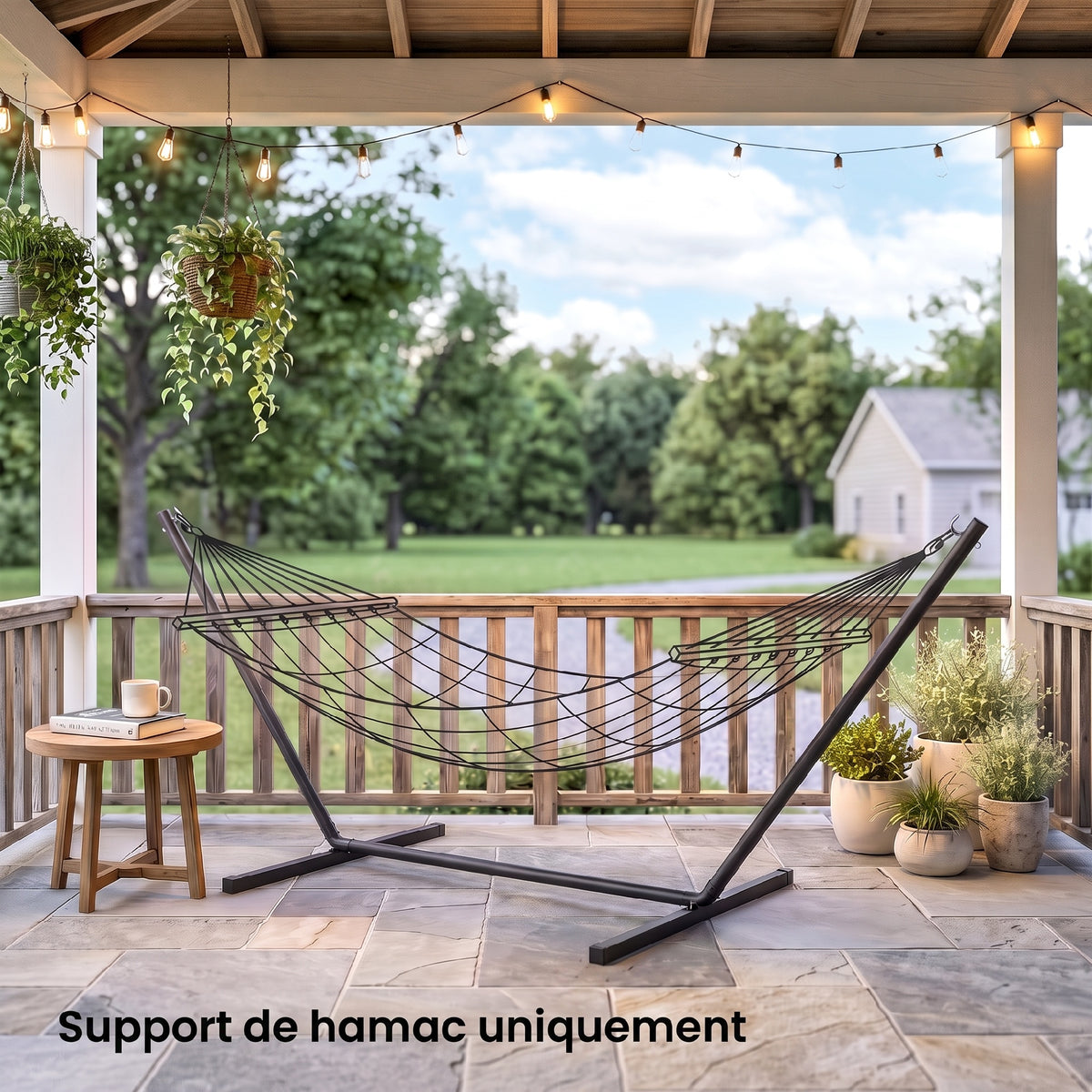 Support Pied de hamac Structure Robuste métal époxy Noir 3,60 x 0,92 x 1,12 m, Compatible Hamacs de 3,3 à 3,6 m