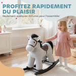Cheval à bascule pour enfants, jouet à bascule bébé en peluche avec eouetffet sonore et poupée, 71 x 26 x 55 cm, gris