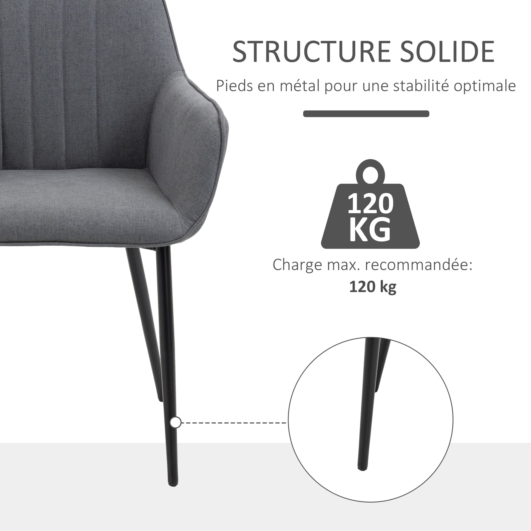 Chaises de Salle à Manger Chaises de Visiteur Design scandinave - Lot de 2 chaises - Pieds effilés métal Noir