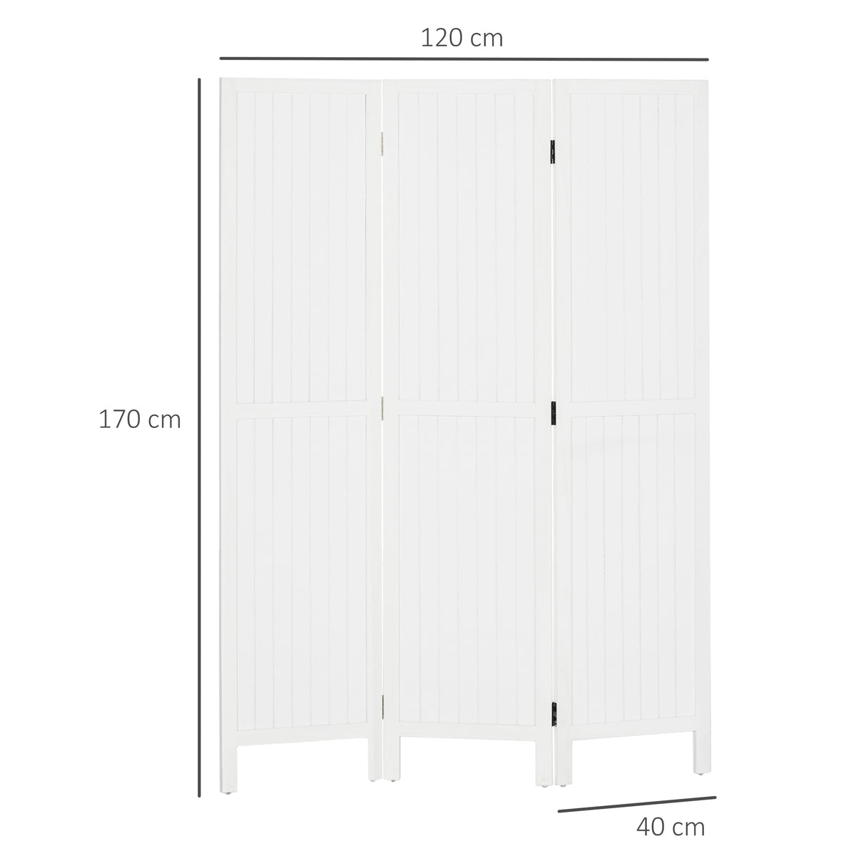 Paravent en bois séparateur de pièce closion intérieur pliable 3 panneaux en bois 120 x 170 cm blanc