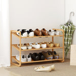 Étagère à chaussures en bambou à 3 niveaux, porte-chaussures capacité 12 paires, 76x33x50,8cm, bois naturel