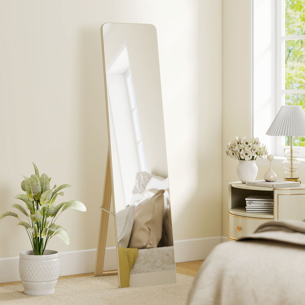 Espejo de pie y de pared rectangular dim. 37L x 43a x 156Al cm madera natural