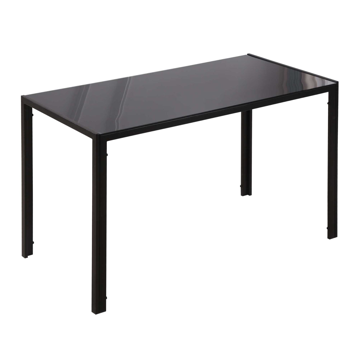 Mesa de comedor para 4 personas, mesa de cocina con tablero de vidrio templado y patas de metal, 120x60x75cm, negro