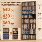 Rangements pour CD et DVD 18 compartiments capacité max. 640 CD/360 DVD 430 Blu-ray 78,5 x 24 x 175 cm noyer foncé