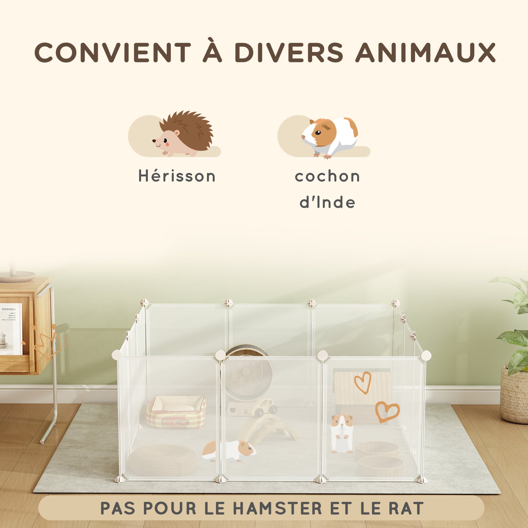 Enclos parc modulable pour petits animaux 12 panneaux pour chiot, cochon 105 x 105 x 45 cm blanc