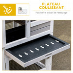 Clapier cage à lapins cottage - niche supérieure avec rampe et enclos extérieur - plateau coulissant, toit