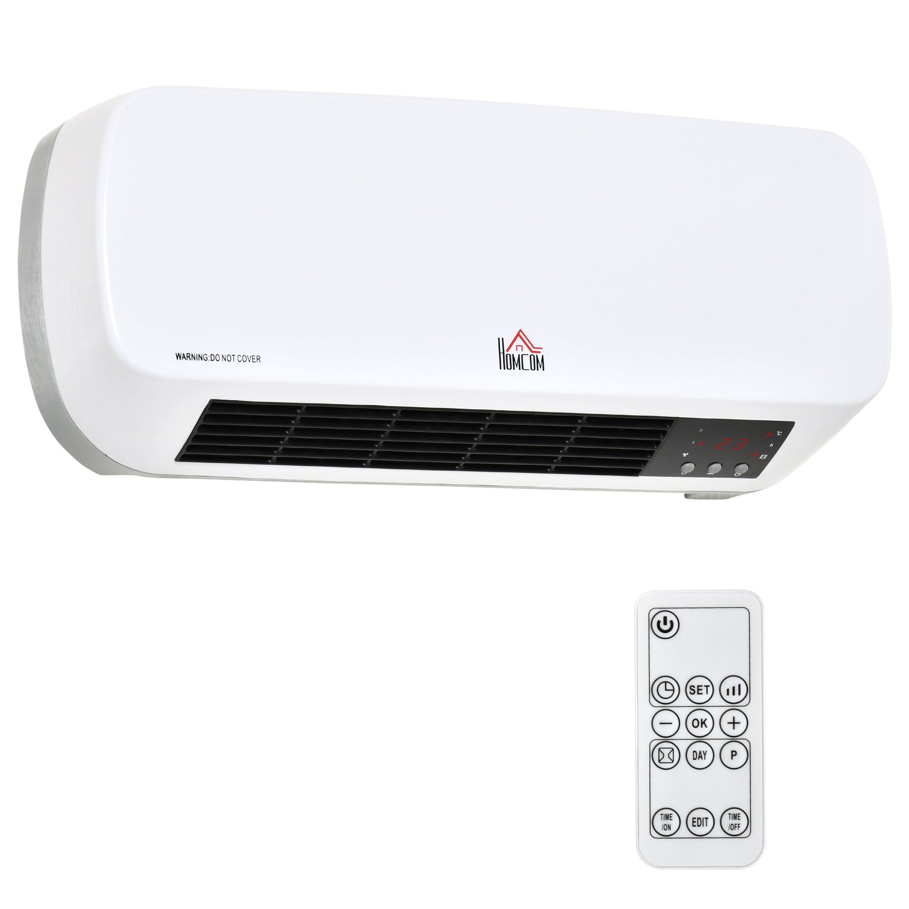 Radiateur mural soufflant 2000 W - chauffage céramique PTC - 3 niveaux de puissance - télécommande incluse blanc noir