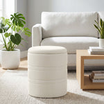 Pouf de Rangement en Chenille avec Couvercle, Tabouret Rond pour Salon et Chambre, Beige