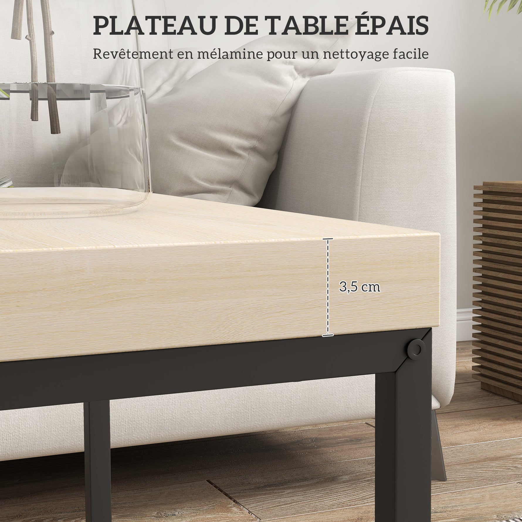 Lot de 2 tables gigognes tables basses carrées tables de salon cadre en acier et plateaux en panneaux de particules