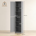 Mobile colonna per bagno con 2 ante e 4 ripiani regolabili, 40 x 35 x 180 cm, grigio