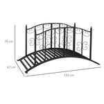Pont de Jardin Pont en acier avec Garde-corps latéraux, Charge Maximale 120 KG, décoration Jardin, 119 x 67 x 70 cm noir