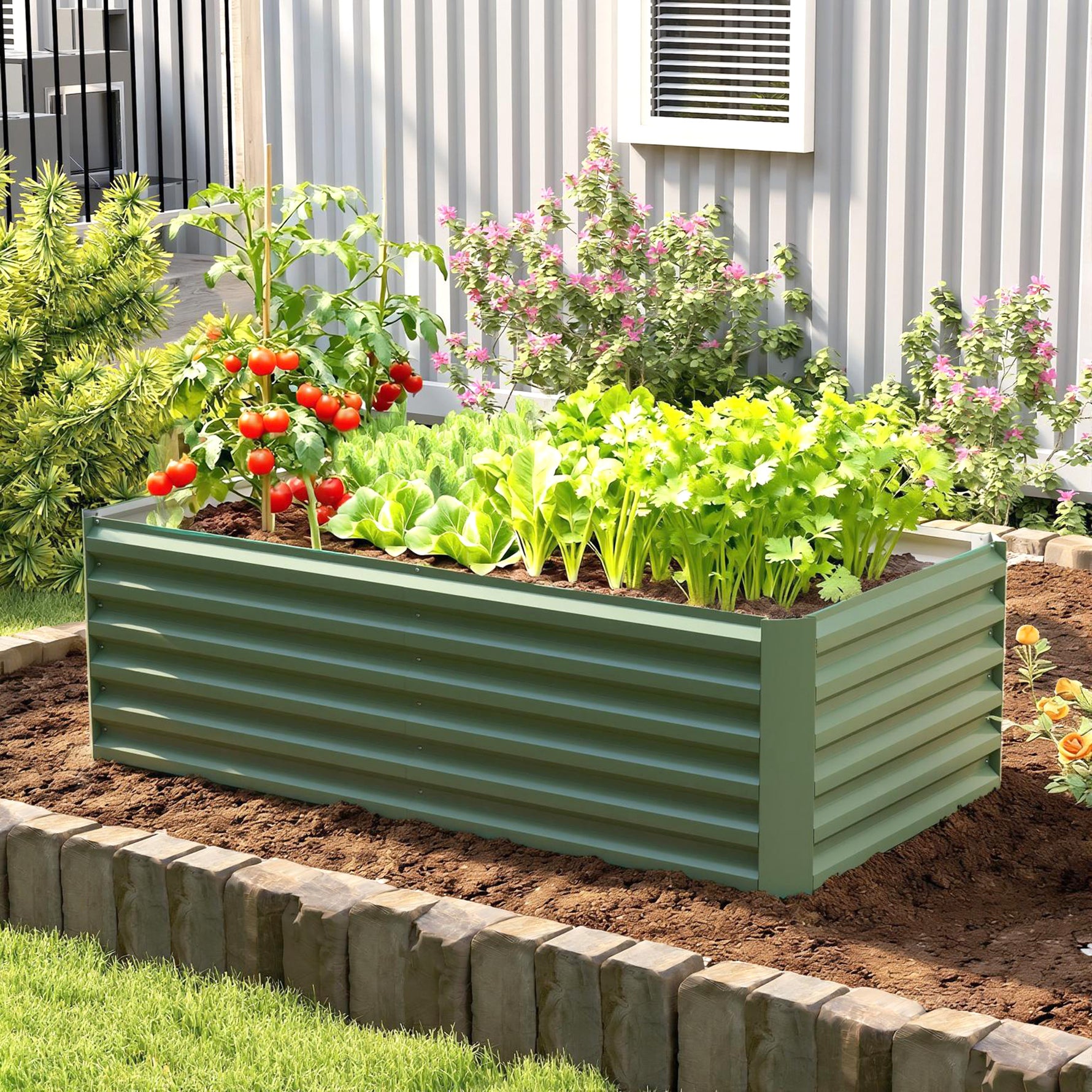 Jardinière surélevée en acier galvanisé, lit de jardin avec fond ouvert, 180 x 90 x 57,5 cm, vert clair