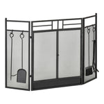 Pare-feu Large pour cheminée ou poêle - Pare-étincelles serviteur de cheminée 2 en 1 avec Accessoires - 3 Volets Pliables et Porte - Acier métal Noir-9