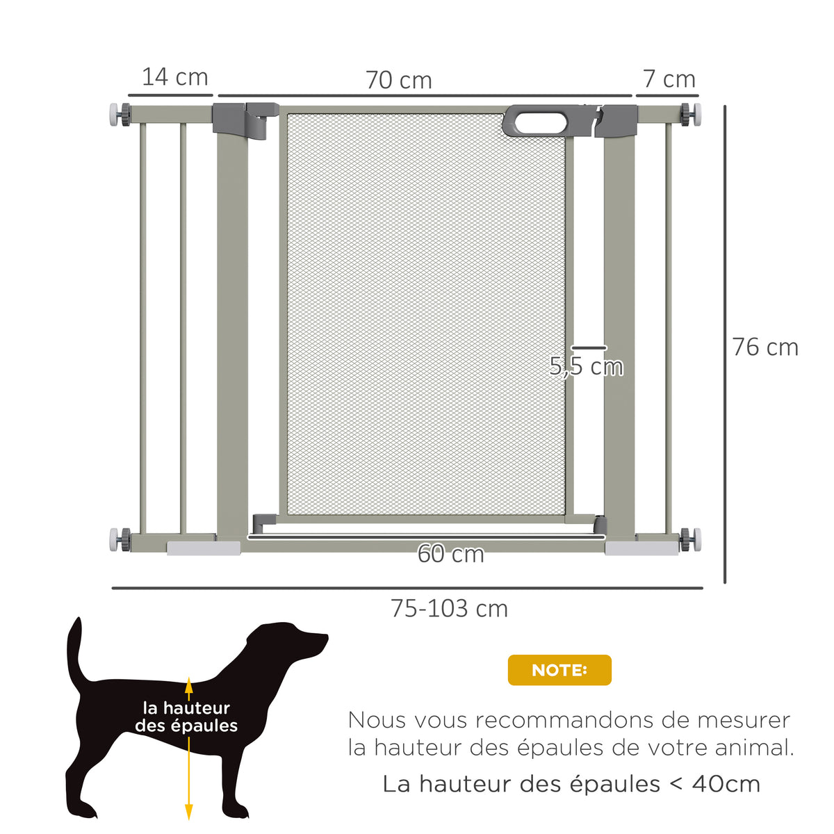 Lot de 2 barrières de sécurité pour animaux domestique avec fermeture automatique double verrouillage largeur 75-103 cm